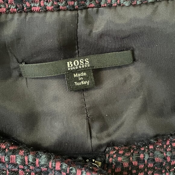 Hugo Boss Women's Burgundy Red and Navy Tweed Jacket-Size 6 - Picture 3 of 15